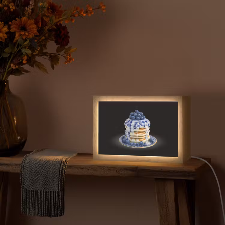 Pannenkoeken - Blauwe Bessen - Bord Light Box met kabel (Tafellamp) klein -sfeer4