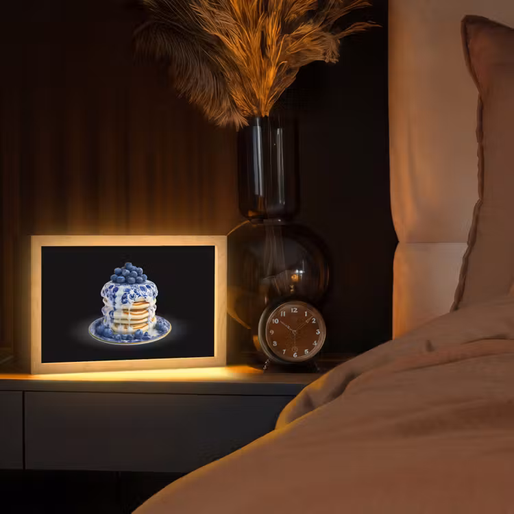 Pannenkoeken - Blauwe Bessen - Bord Light Box met kabel (Tafellamp) klein -sfeer1
