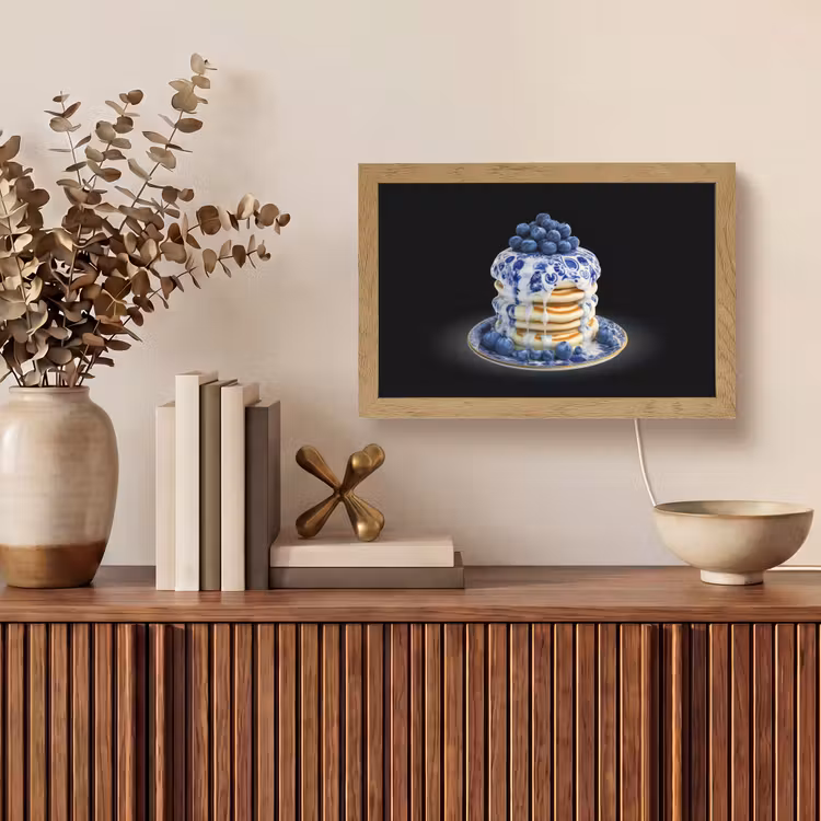 Pannenkoeken - Blauwe Bessen - Bord Light Box met kabel (Tafellamp) klein -sfeer2