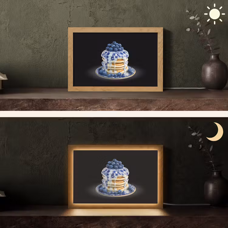 Pannenkoeken - Blauwe Bessen - Bord Light Box met kabel (Tafellamp) klein -sfeer3