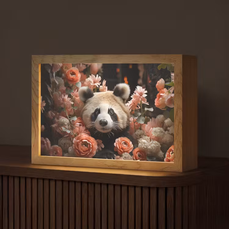 Panda - Dier - Bloemen - Natuur - Botanisch Light Box met kabel (Tafellamp) klein -z3d_website