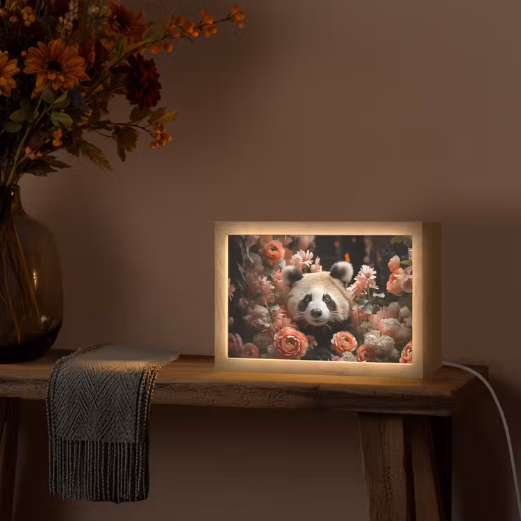 Panda - Dier - Bloemen - Natuur - Botanisch Light Box met kabel (Tafellamp) klein -sfeer4