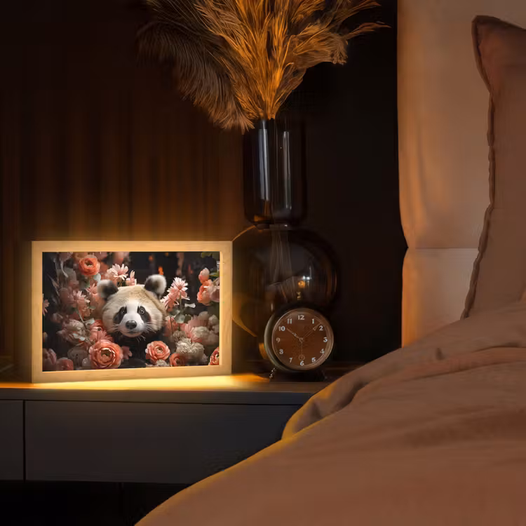 Panda - Dier - Bloemen - Natuur - Botanisch Light Box met kabel (Tafellamp) klein -sfeer1