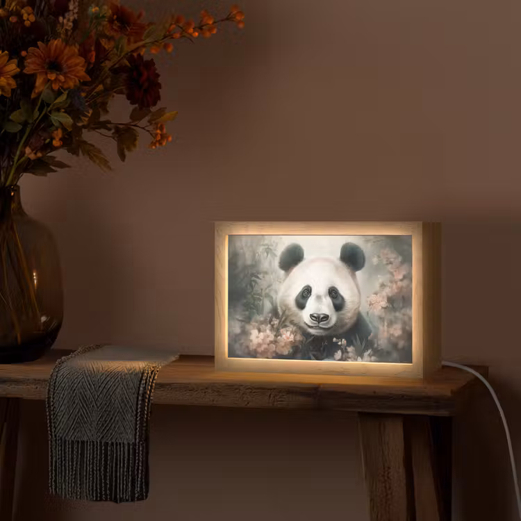 Panda - Dieren - Bloemen - Planten Light Box met kabel (Tafellamp) klein -sfeer4