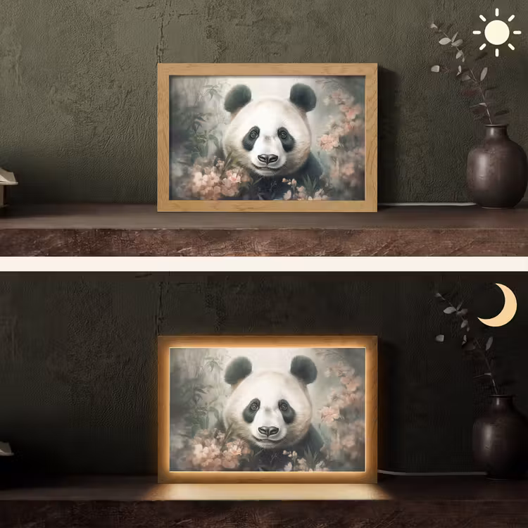 Panda - Dieren - Bloemen - Planten Light Box met kabel (Tafellamp) klein -sfeer3