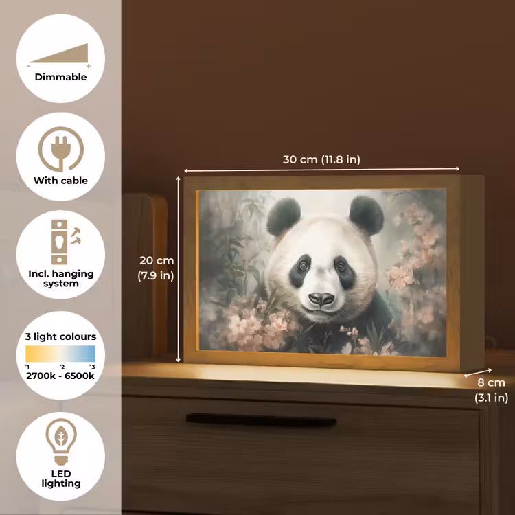 Panda - Dieren - Bloemen - Planten Light Box met kabel (Tafellamp) klein -USP_EN
