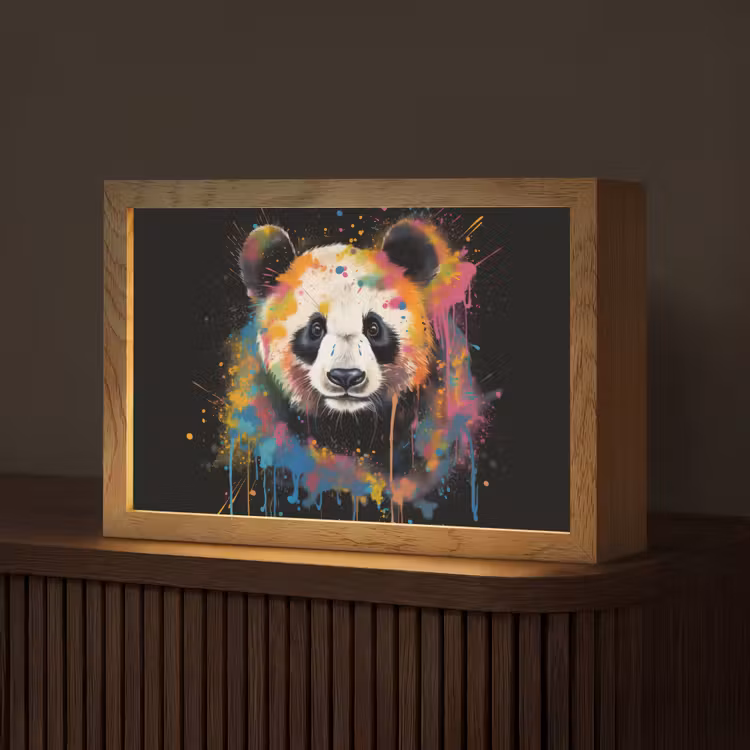 Panda - Graffiti - Dieren - Zwart - Kleuren Light Box met kabel (Tafellamp) klein -z3d_website