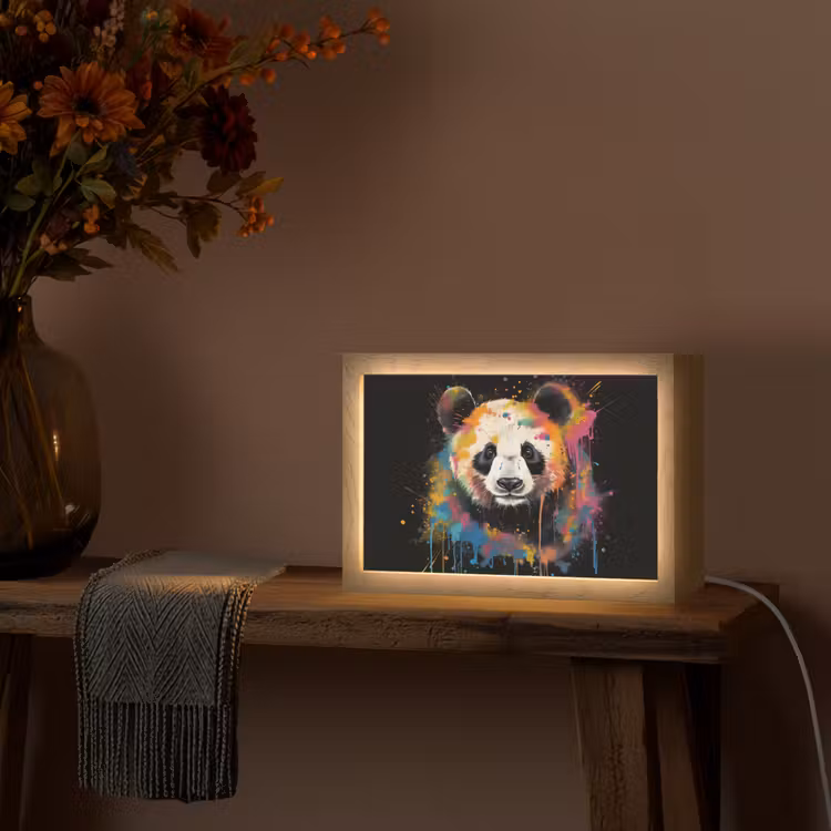 Panda - Graffiti - Dieren - Zwart - Kleuren Light Box met kabel (Tafellamp) klein -sfeer4