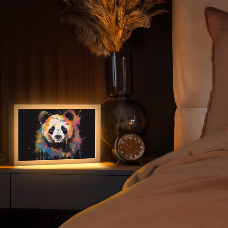 Panda - Graffiti - Dieren - Zwart - Kleuren Light Box met kabel (Tafellamp) klein -sfeer1