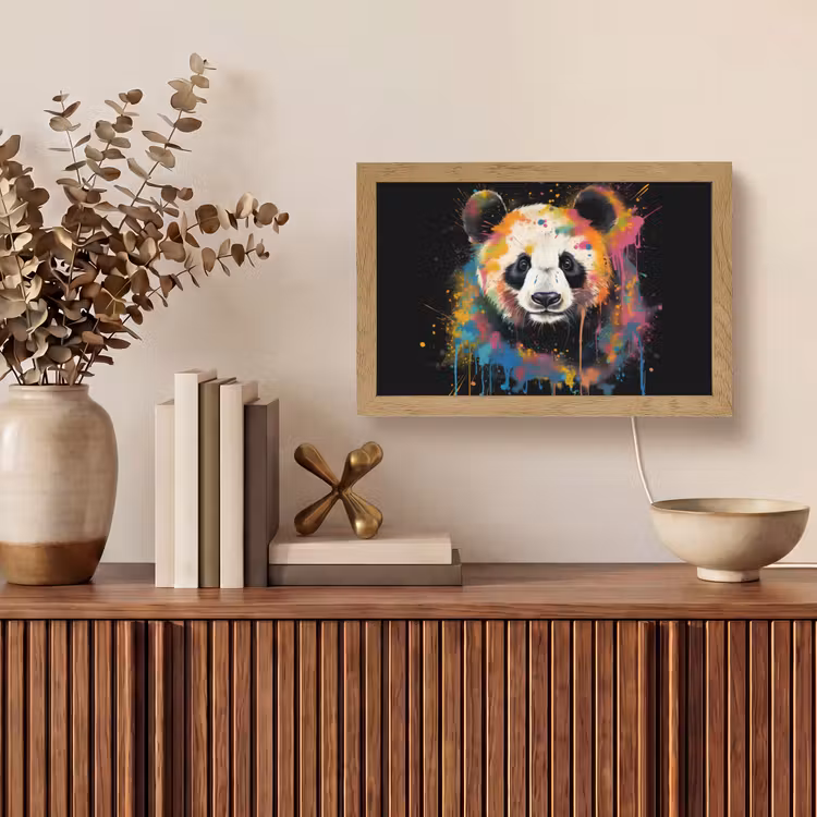 Panda - Graffiti - Dieren - Zwart - Kleuren Light Box met kabel (Tafellamp) klein -sfeer2