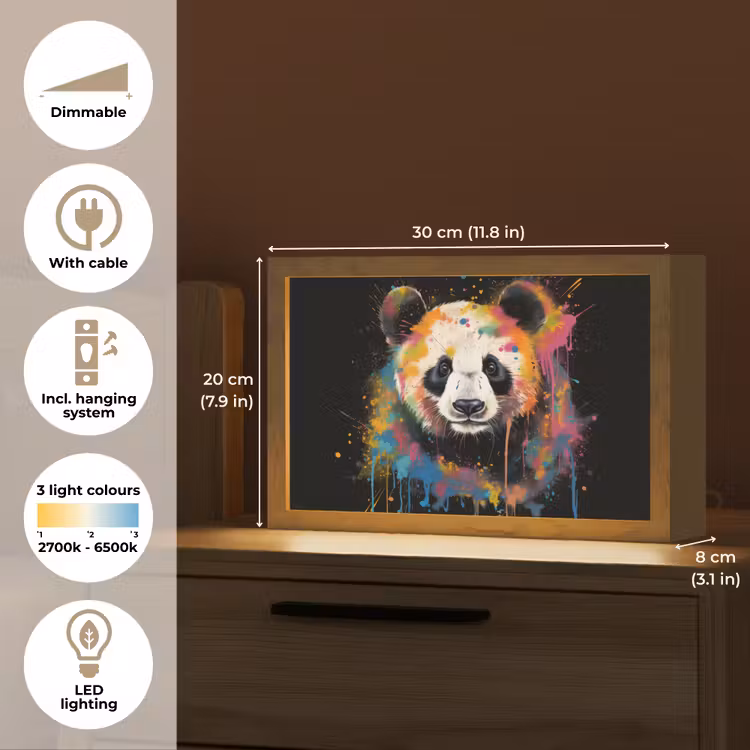 Panda - Graffiti - Dieren - Zwart - Kleuren Light Box met kabel (Tafellamp) klein -USP_EN