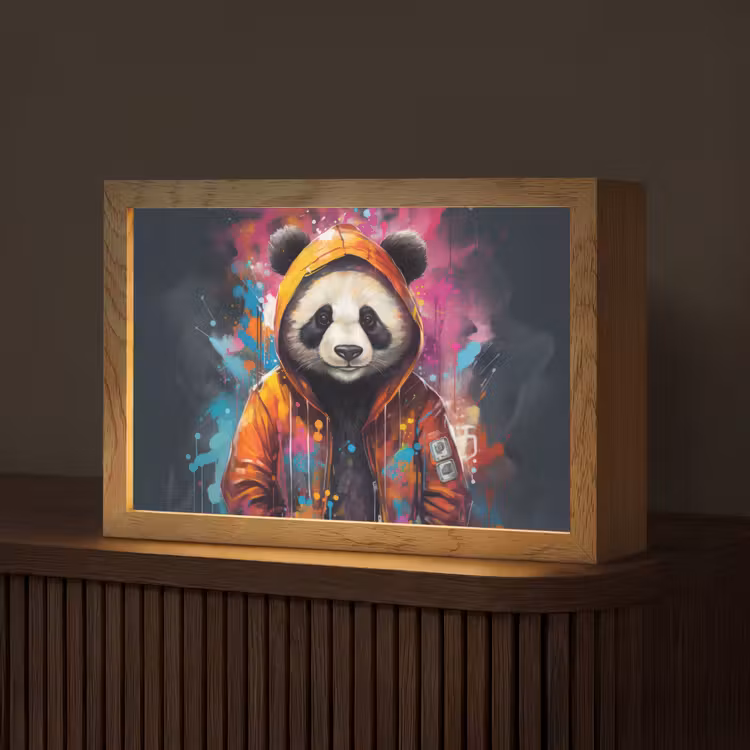 Panda - Jas - Graffiti - Oranje Light Box met kabel (Tafellamp) klein -z3d_website