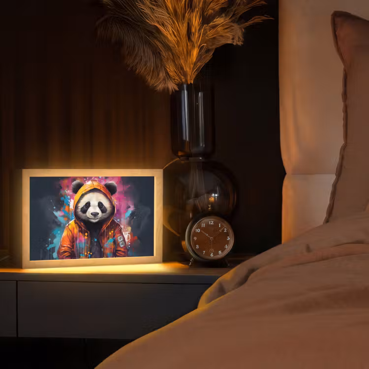 Panda - Jas - Graffiti - Oranje Light Box met kabel (Tafellamp) klein -sfeer1