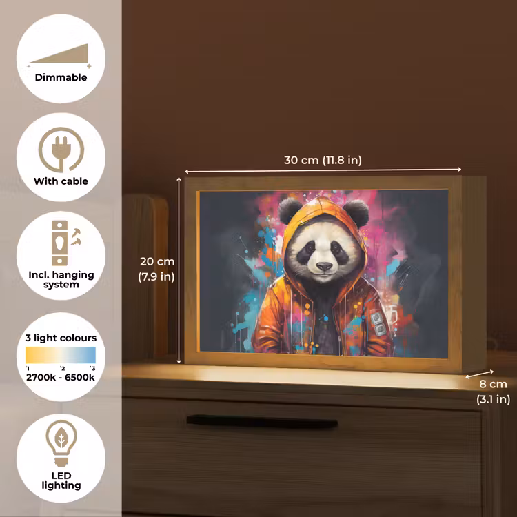 Panda - Jas - Graffiti - Oranje Light Box met kabel (Tafellamp) klein -USP_EN