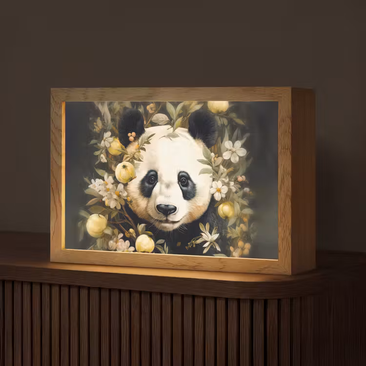 Panda - Pandabeer - Wilde dieren - Natuur - Bloemen Light Box met kabel (Tafellamp) klein -z3d_website