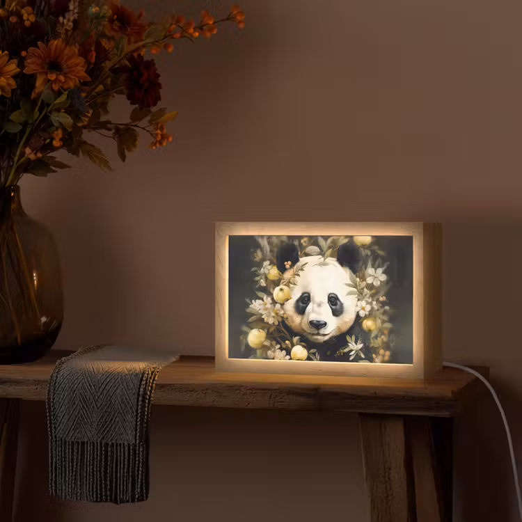 Panda - Pandabeer - Wilde dieren - Natuur - Bloemen Light Box met kabel (Tafellamp) klein -sfeer4