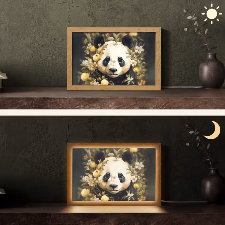Panda - Pandabeer - Wilde dieren - Natuur - Bloemen Light Box met kabel (Tafellamp) klein -sfeer3