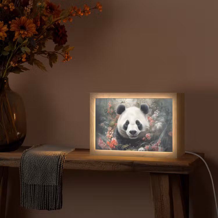 Panda - Wilde dieren - Bloemen - Natuur Light Box met kabel (Tafellamp) klein -sfeer4