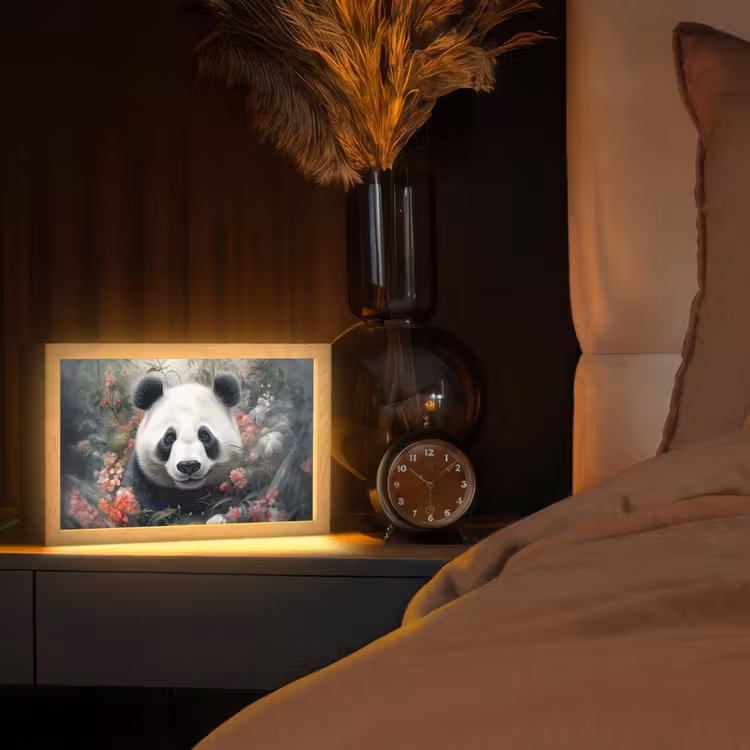 Panda - Wilde dieren - Bloemen - Natuur Light Box met kabel (Tafellamp) klein -sfeer1