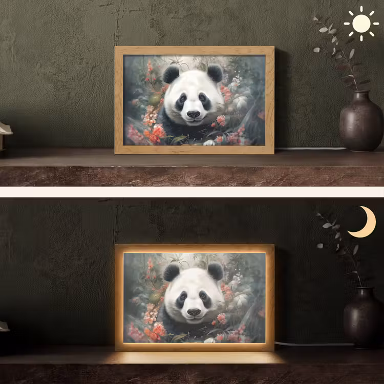 Panda - Wilde dieren - Bloemen - Natuur Light Box met kabel (Tafellamp) klein -sfeer3