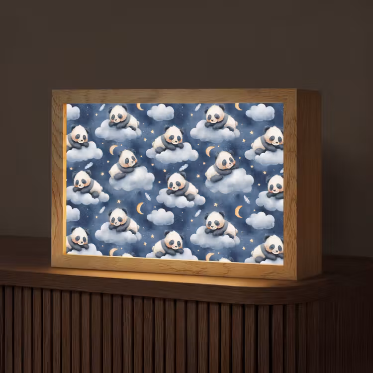 Panda's - Slapen - Blauw Light Box met kabel (Tafellamp) klein 924 -z3d_website