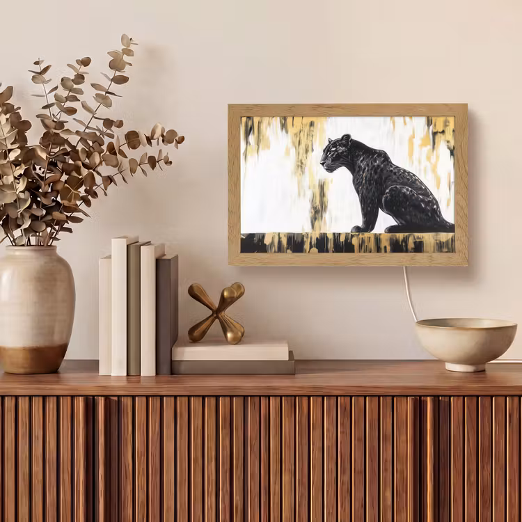 Panter - Zwart - Abstract - Goud Light Box met kabel (Tafellamp) klein -sfeer2