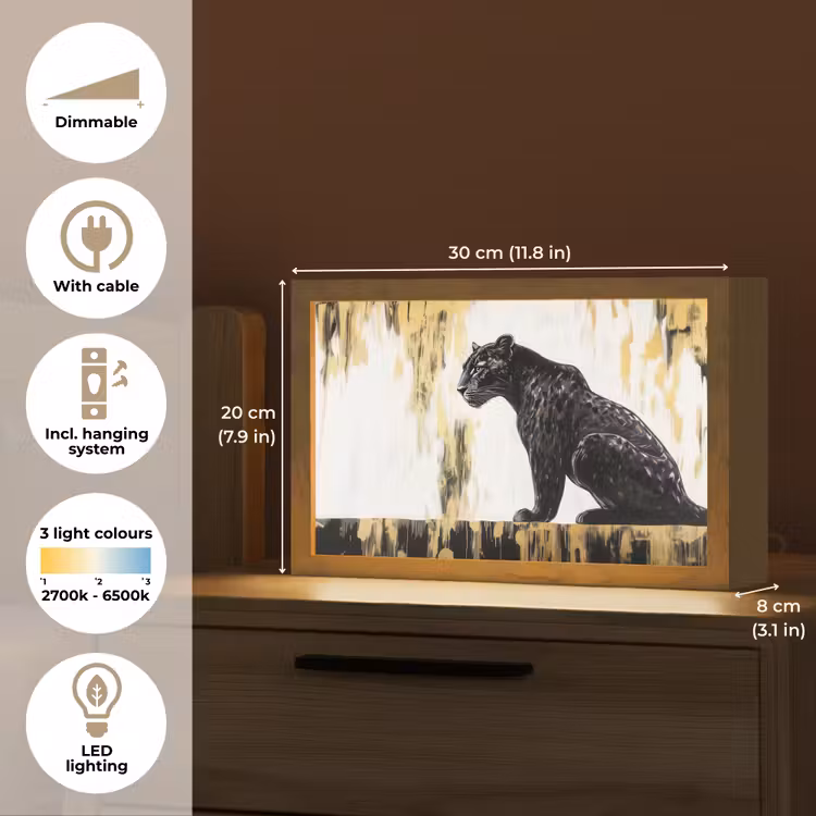 Panter - Zwart - Abstract - Goud Light Box met kabel (Tafellamp) klein -USP_EN