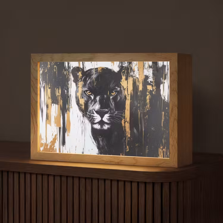 Panter - Zwart - Abstract - Verfstreken Light Box met kabel (Tafellamp) klein -z3d_website