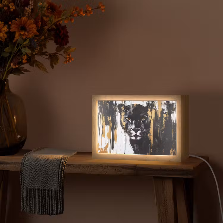 Panter - Zwart - Abstract - Verfstreken Light Box met kabel (Tafellamp) klein -sfeer4