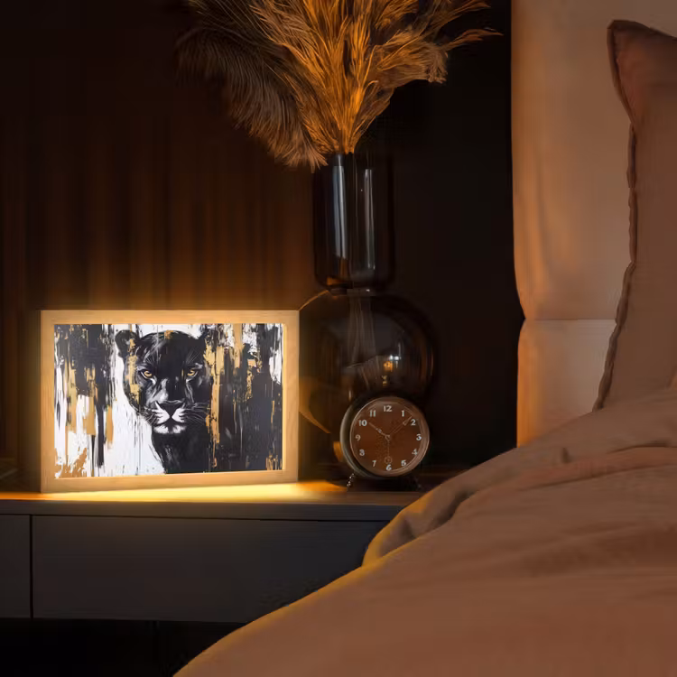 Panter - Zwart - Abstract - Verfstreken Light Box met kabel (Tafellamp) klein -sfeer1