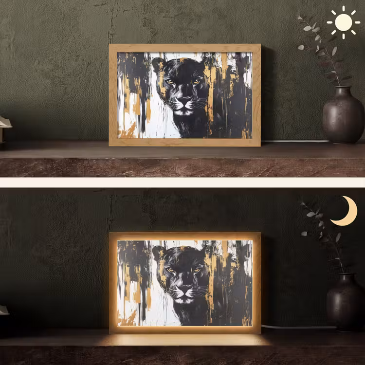 Panter - Zwart - Abstract - Verfstreken Light Box met kabel (Tafellamp) klein -sfeer3