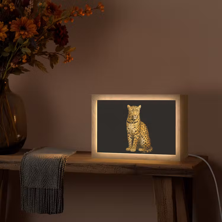 Panter - Realistisch - Bruin Light Box met kabel (Tafellamp) klein -sfeer4
