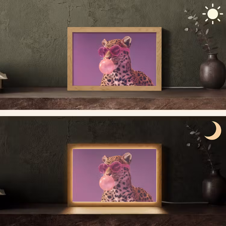 Panter - Zonnebril - Kauwgombel - Roze Light Box met kabel (Tafellamp) klein -sfeer3
