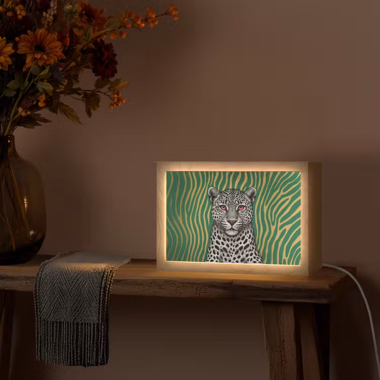 Panter - Zebrapatroon - Groen Light Box met kabel (Tafellamp) klein -sfeer4