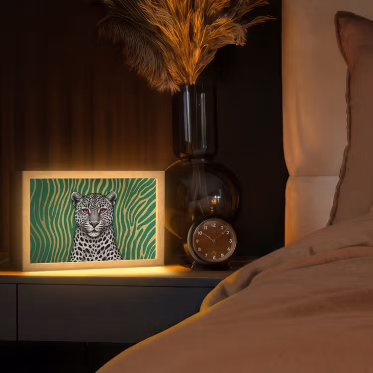 Panter - Zebrapatroon - Groen Light Box met kabel (Tafellamp) klein -sfeer1