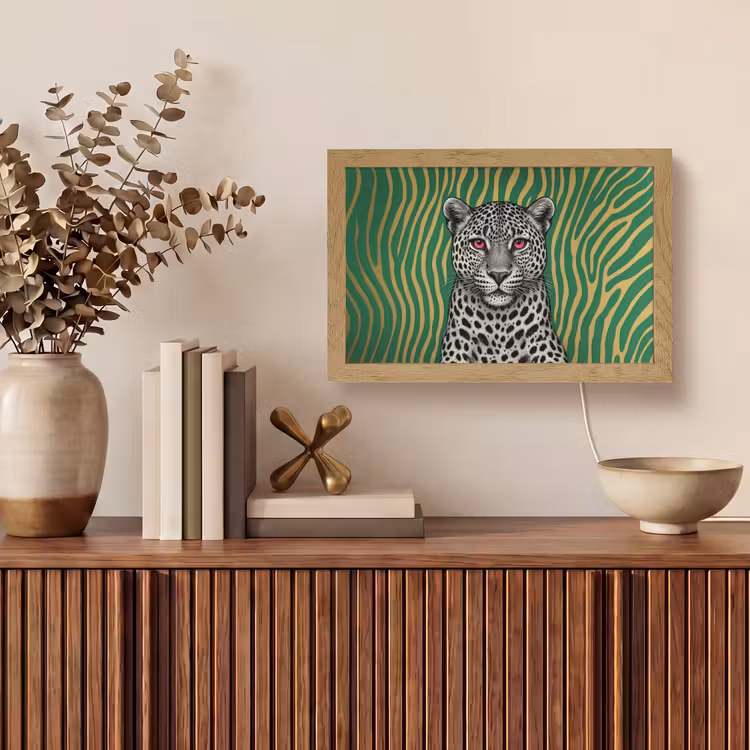 Panter - Zebrapatroon - Groen Light Box met kabel (Tafellamp) klein -sfeer2