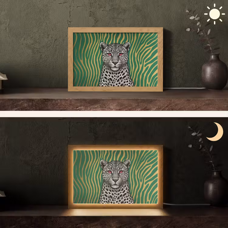 Panter - Zebrapatroon - Groen Light Box met kabel (Tafellamp) klein -sfeer3