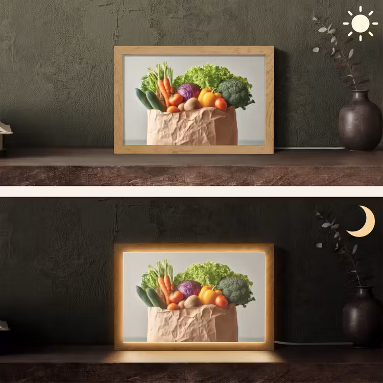 Papieren - Boodschappen - Groente - Kleurrijk Light Box met kabel (Tafellamp) klein -sfeer3