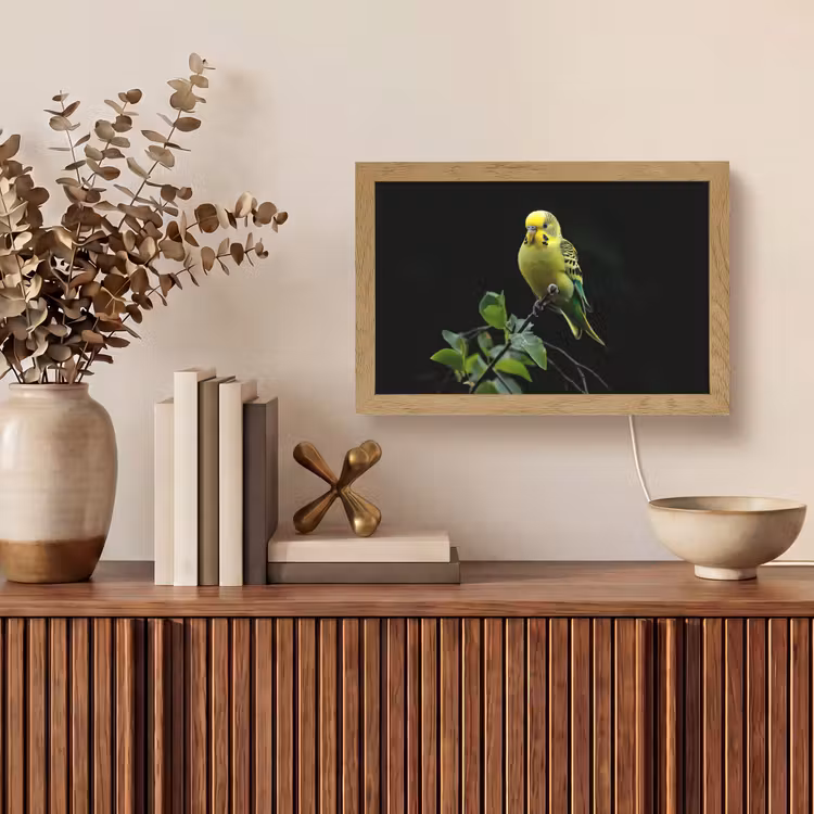Parkiet - Tak - Bladeren - Geel Light Box met kabel (Tafellamp) klein -sfeer2