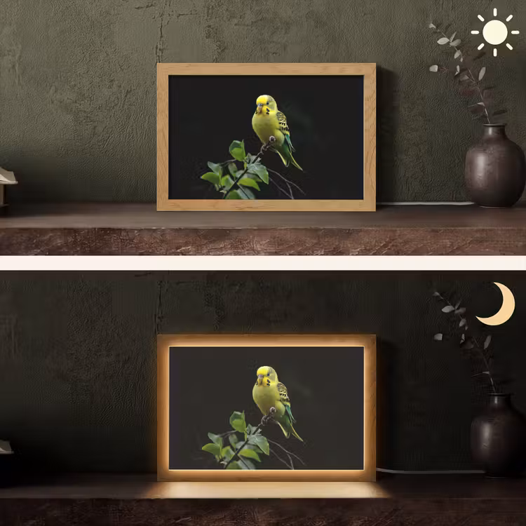 Parkiet - Tak - Bladeren - Geel Light Box met kabel (Tafellamp) klein -sfeer3