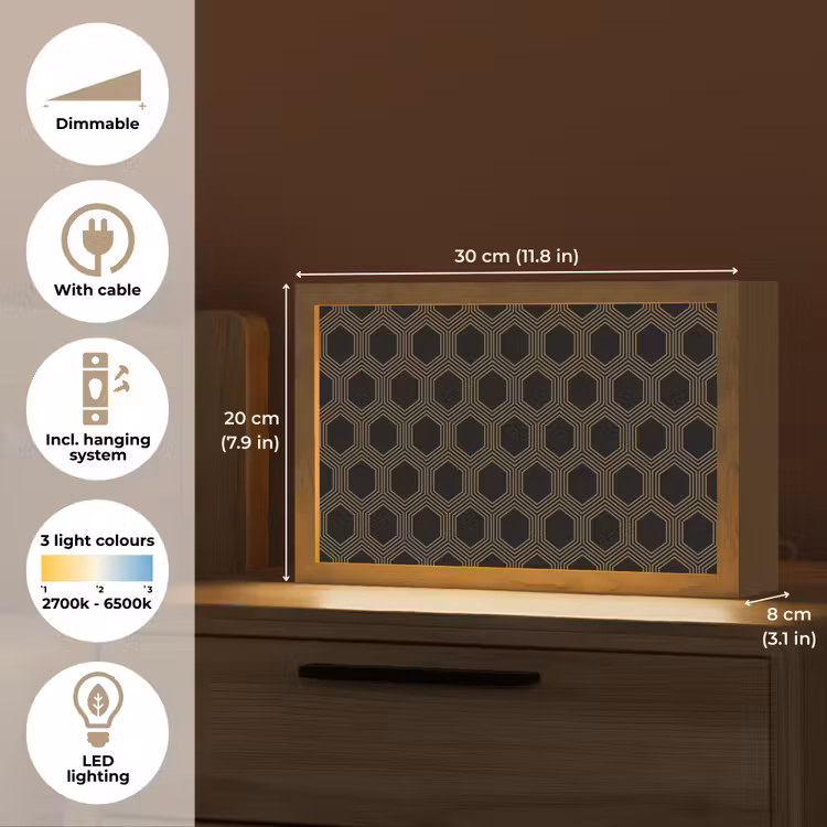 Parallel - Goud - Zwart - Bijenraatmotief Light Box met kabel (Tafellamp) klein 924 -USP_EN