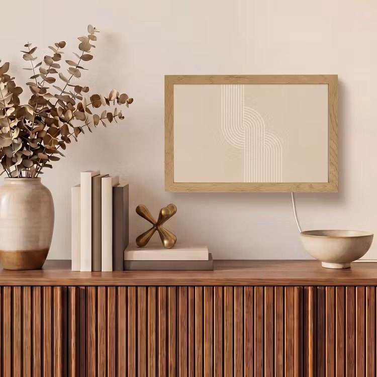 Parallelle lijnen - Lichte textuur - Beige Light Box met kabel (Tafellamp) klein -sfeer2