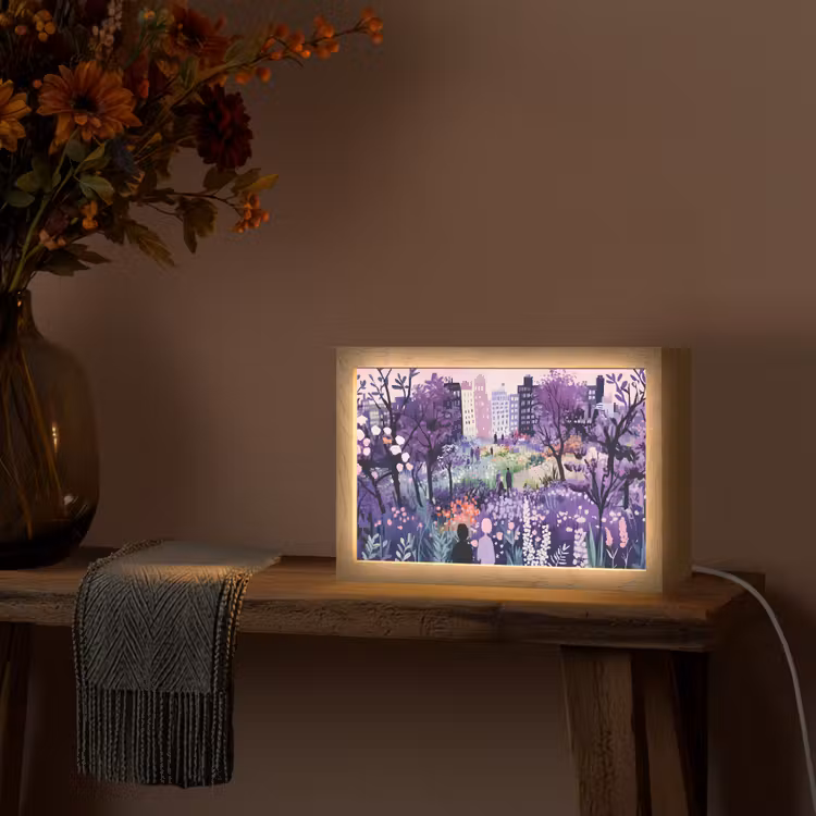 Park - Bomen - Bloemen - Gebouwen Light Box met kabel (Tafellamp) klein -sfeer4