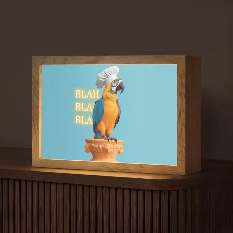 Papegaai - Koksmuts - Quote - Neon Light Box met kabel (Tafellamp) klein -z3d_website