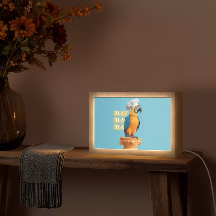 Papegaai - Koksmuts - Quote - Neon Light Box met kabel (Tafellamp) klein -sfeer4