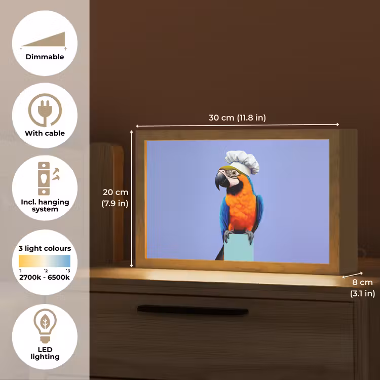 Papegaai - Koksmuts - Vogel - Leuk Light Box met kabel (Tafellamp) klein -USP_EN