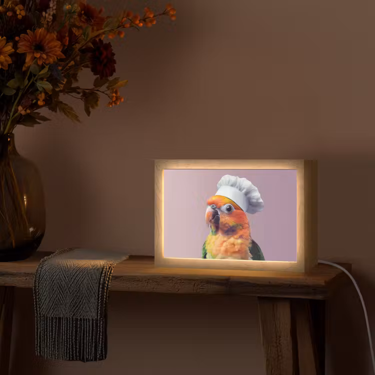 Papegaai - Koksmuts - Nieuwsgierig - Vogel Light Box met kabel (Tafellamp) klein -sfeer4