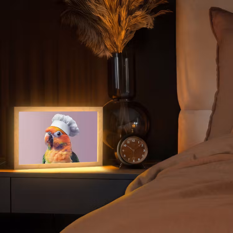 Papegaai - Koksmuts - Nieuwsgierig - Vogel Light Box met kabel (Tafellamp) klein -sfeer1