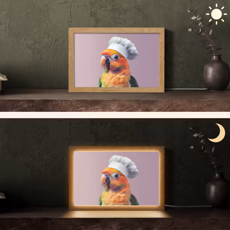 Papegaai - Koksmuts - Nieuwsgierig - Vogel Light Box met kabel (Tafellamp) klein -sfeer3