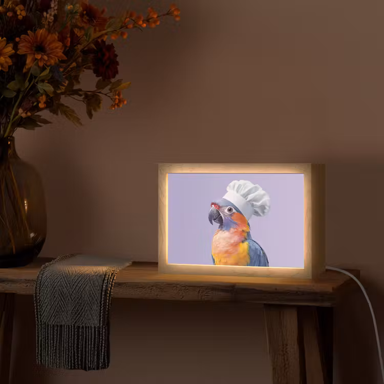 Papegaai - Koksmuts - Paars - Cute Light Box met kabel (Tafellamp) klein -sfeer4